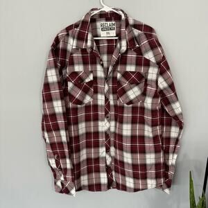 Reclaim Athletic Fit Snap Button Down Red Plaid Shirt Men’s Size XXL